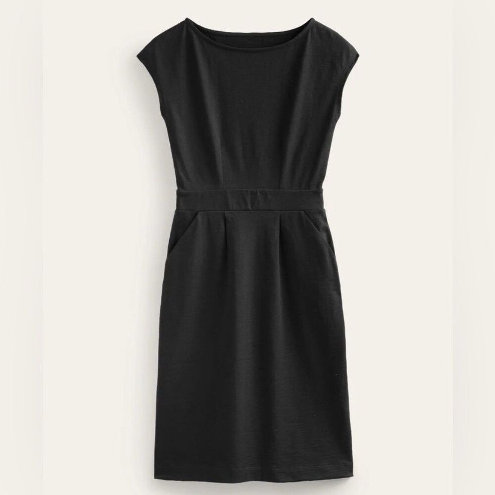 Boden Florrie Jersey Dress Women’s Size 6 Petitie Black Pockets Short Sleeve NWT